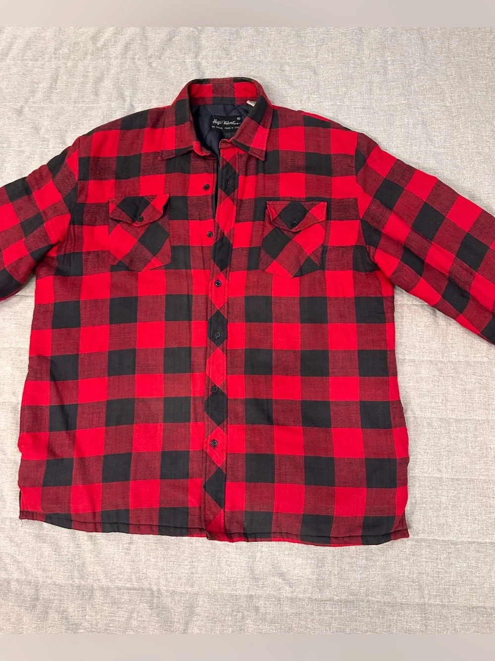 VTG Hugo Valentino Mens Shirt Flannel Jacket Quilted Lining Buffalo Plaid XL